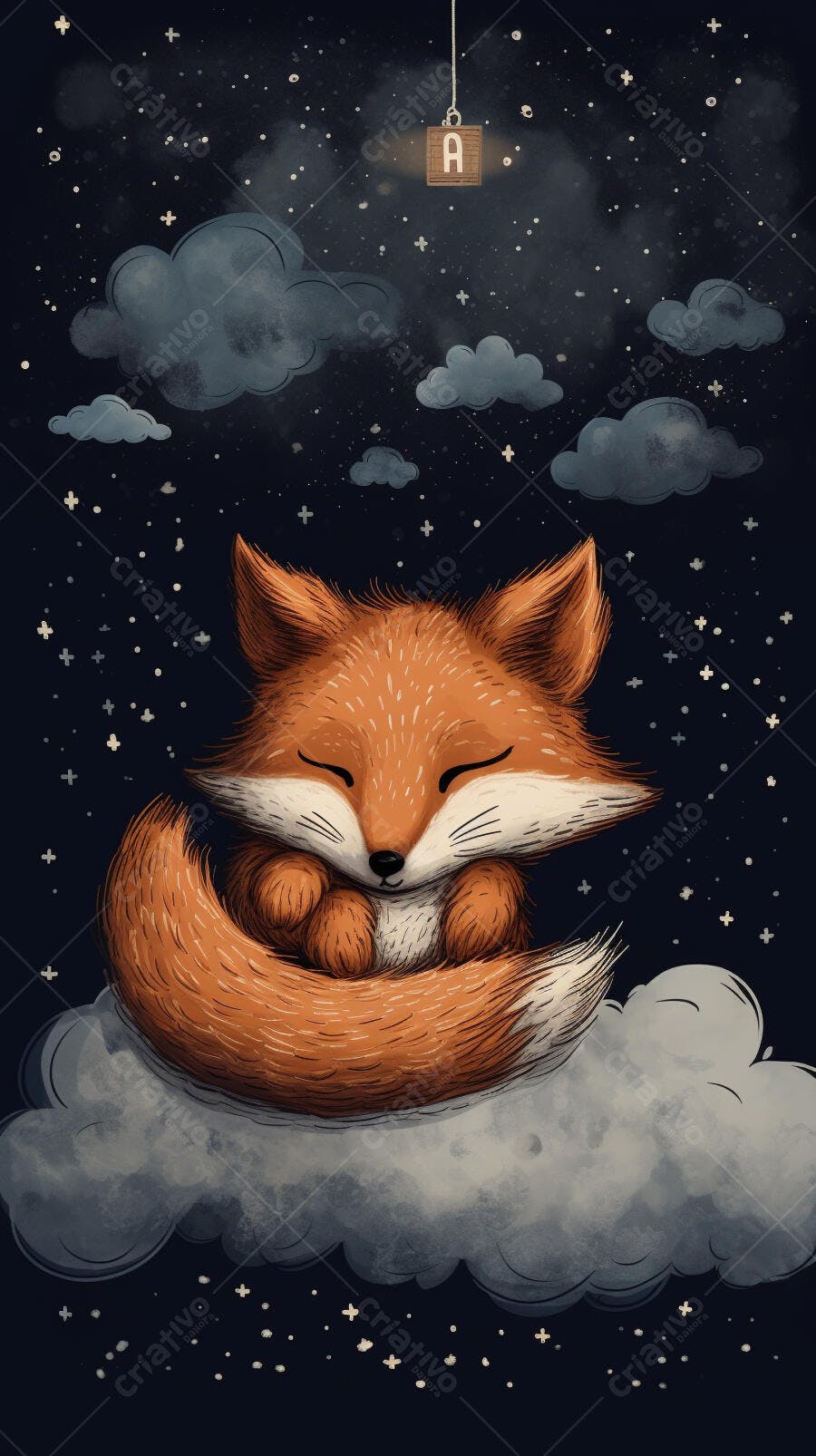 Raposa dormindo em nuvem noturna