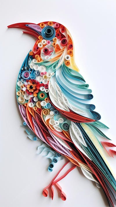 Arte em Papel de Pássaro Feita com Técnica de Quilling