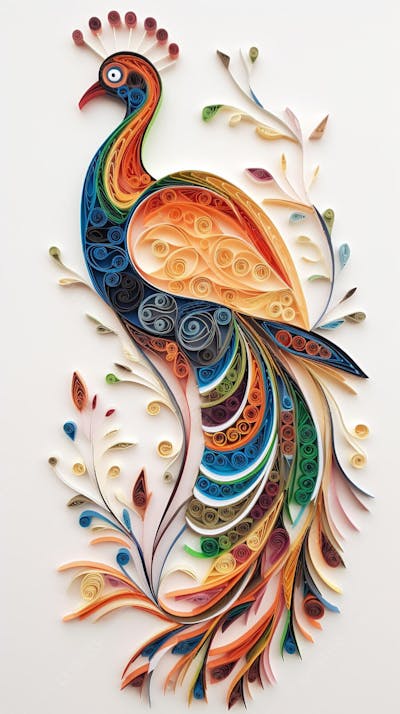 Arte em Papel de Pássaro Feita com Técnica de Quilling