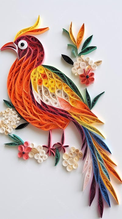 Arte em Papel de Pássaro Feita com Técnica de Quilling