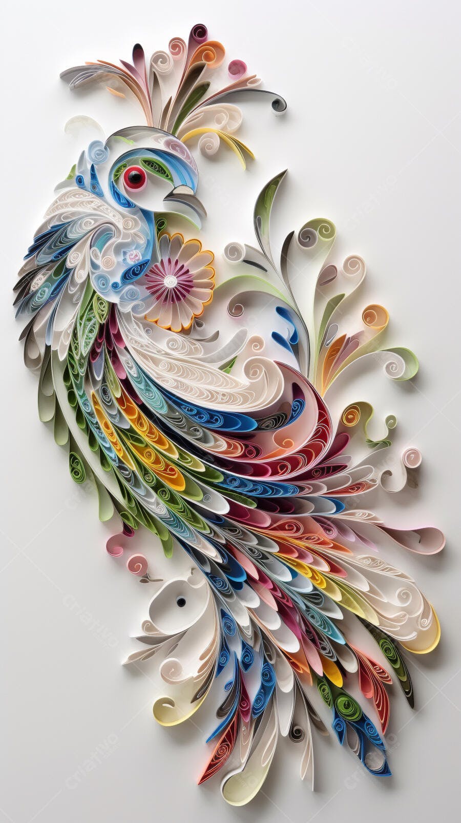 Ave em papel colorido arte em espiral