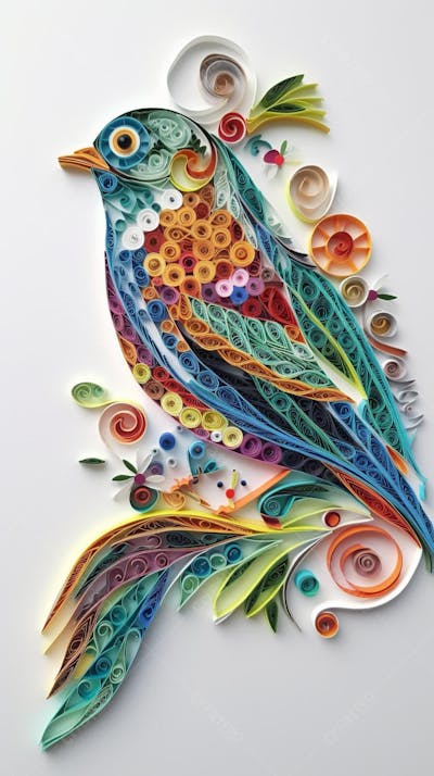 Arte em Papel de Pássaro Feita com Técnica de Quilling