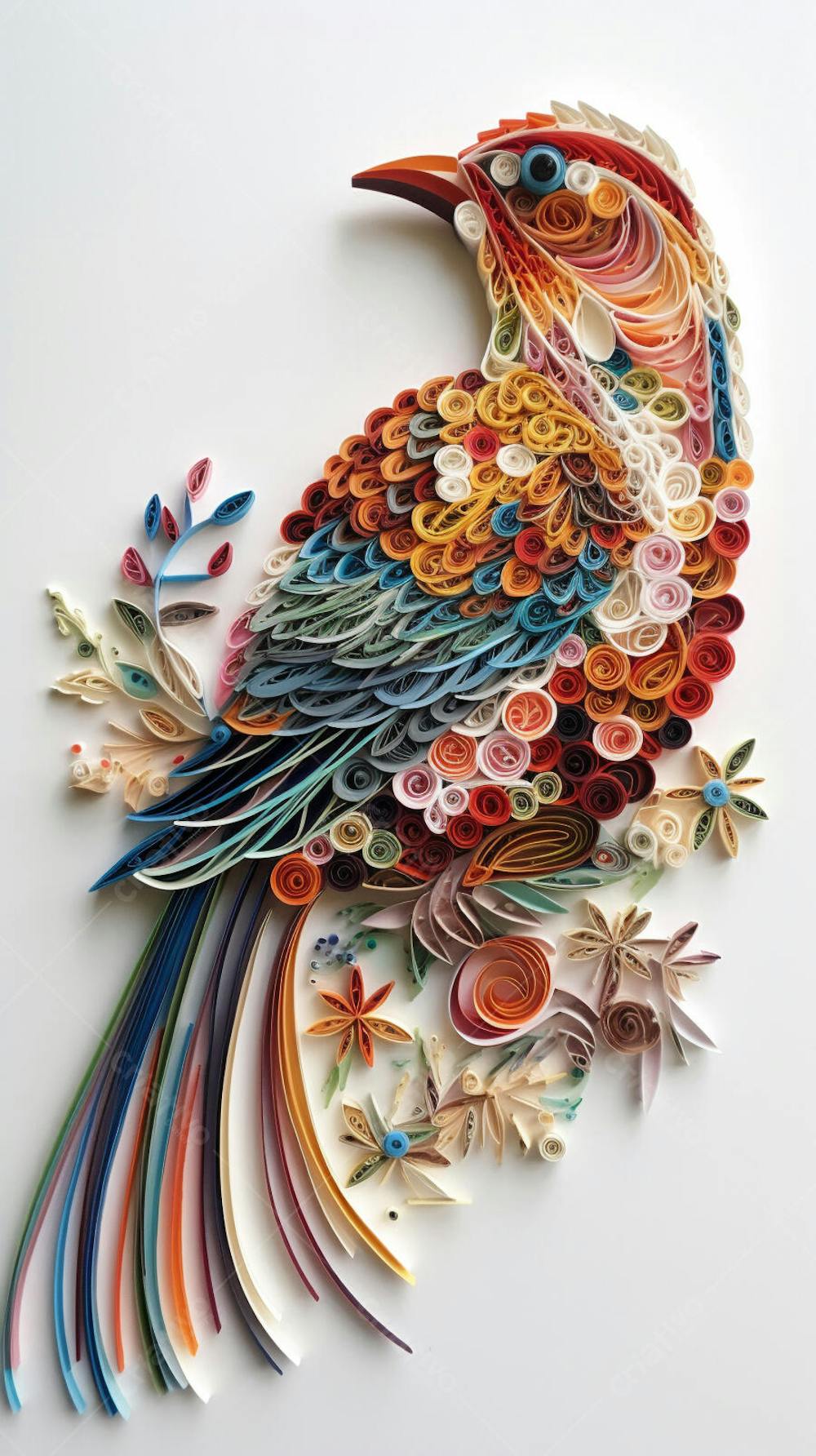 Arte em Papel de Pássaro Feita com Técnica de Quilling
