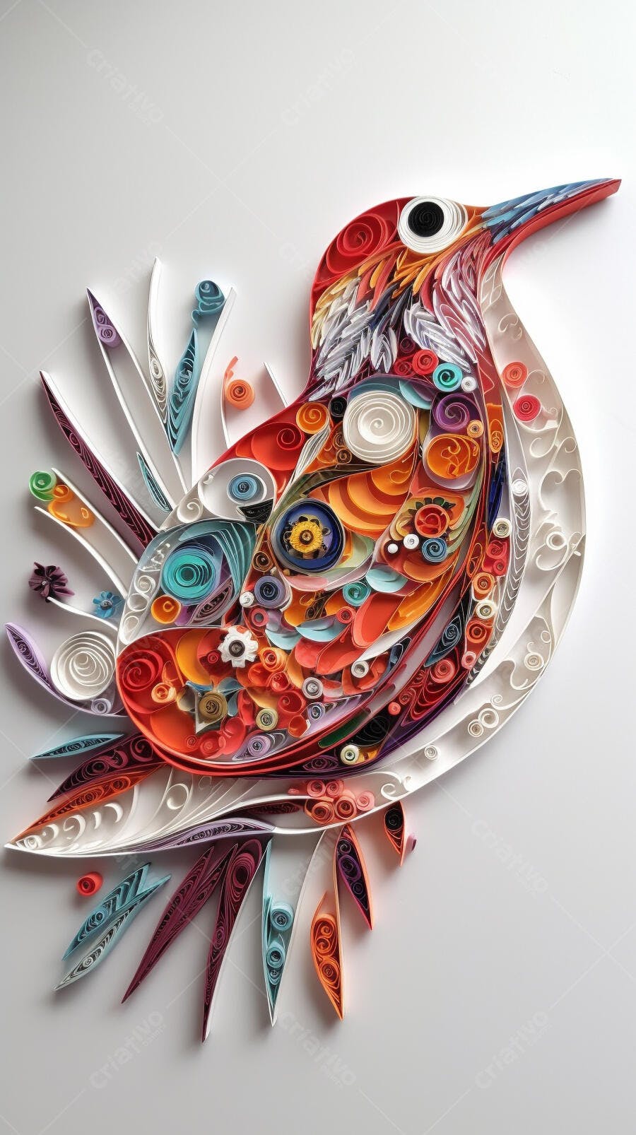 Pássaro em papel colorido técnica quilling