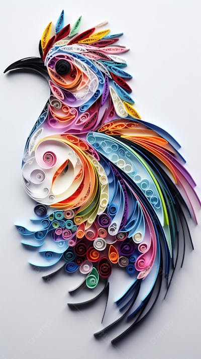Arte em Papel de Pássaro Feita com Técnica de Quilling