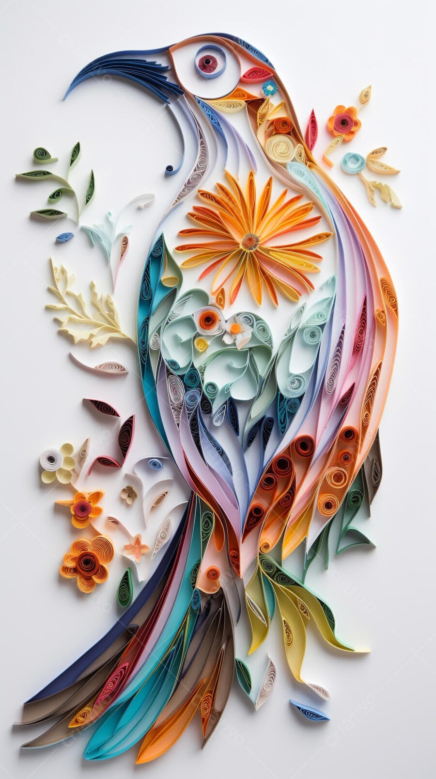 Ave colorida em arte de papel