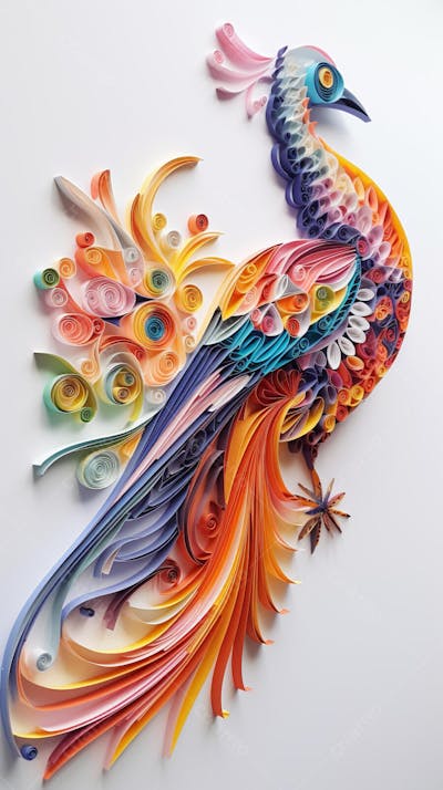 Arte em Papel de Pássaro Feita com Técnica de Quilling