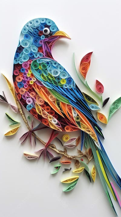Arte em Papel de Pássaro Feita com Técnica de Quilling