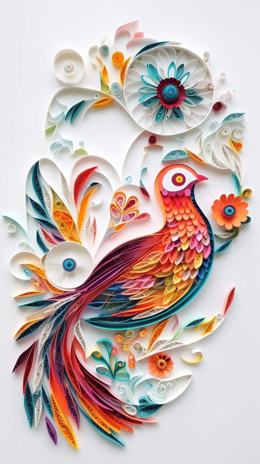 Pássaro vibrante em arte de papel