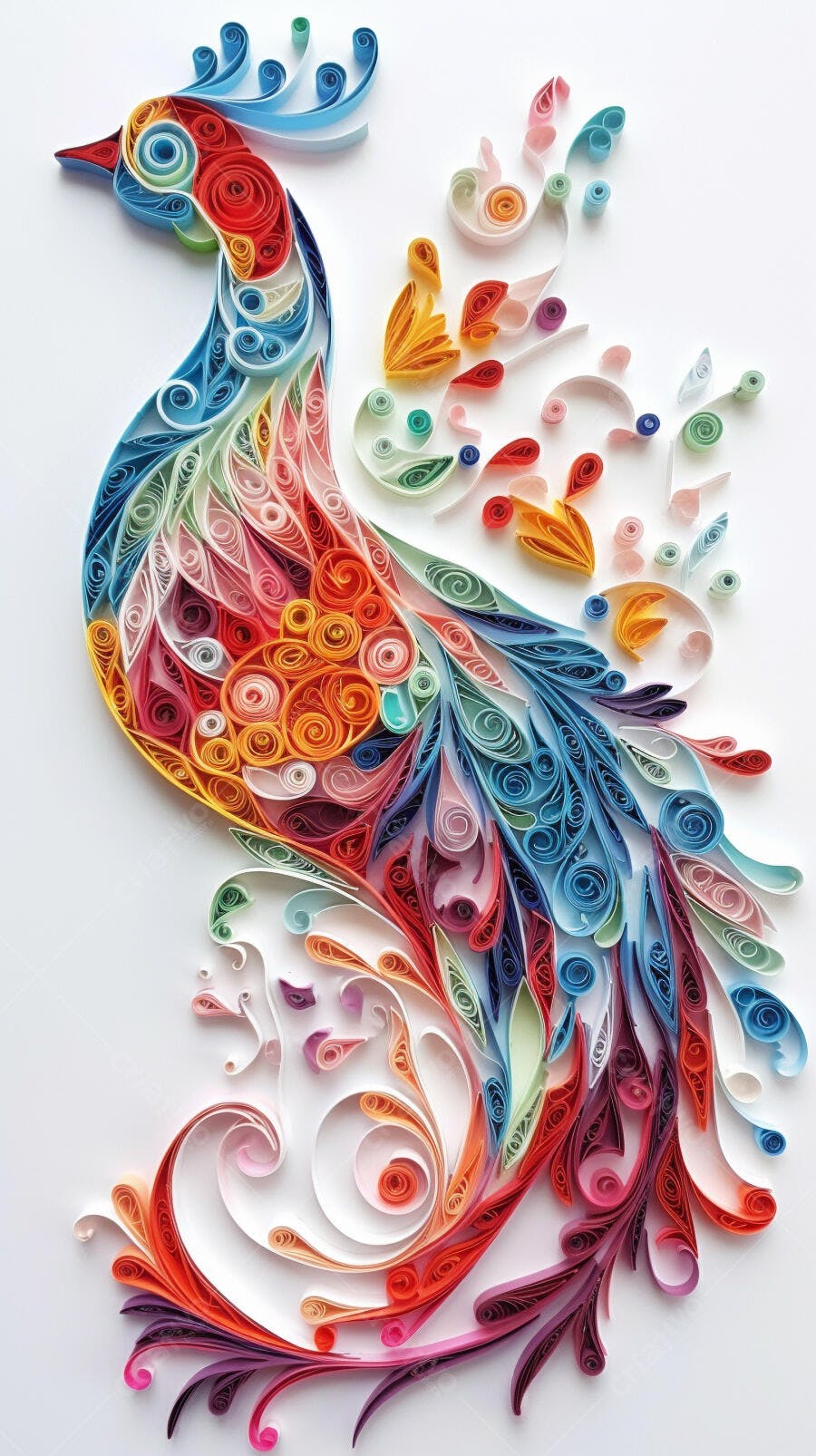 Pavão em Papel Colorido Arte em Papietagem