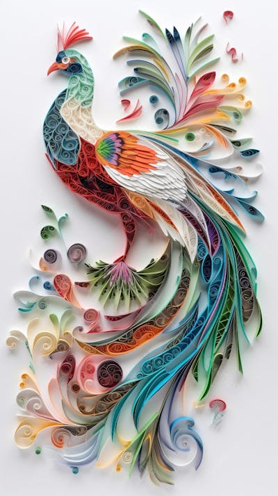 Arte em Papel de Pássaro Feita com Técnica de Quilling