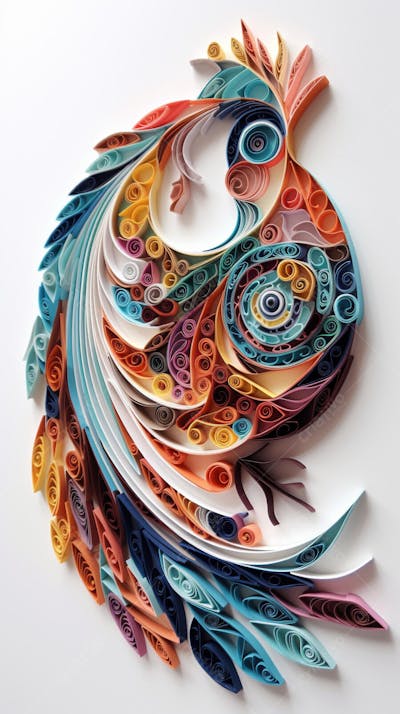 Arte em Papel de Pássaro Feita com Técnica de Quilling