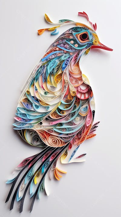 Arte em Papel de Pássaro Feita com Técnica de Quilling