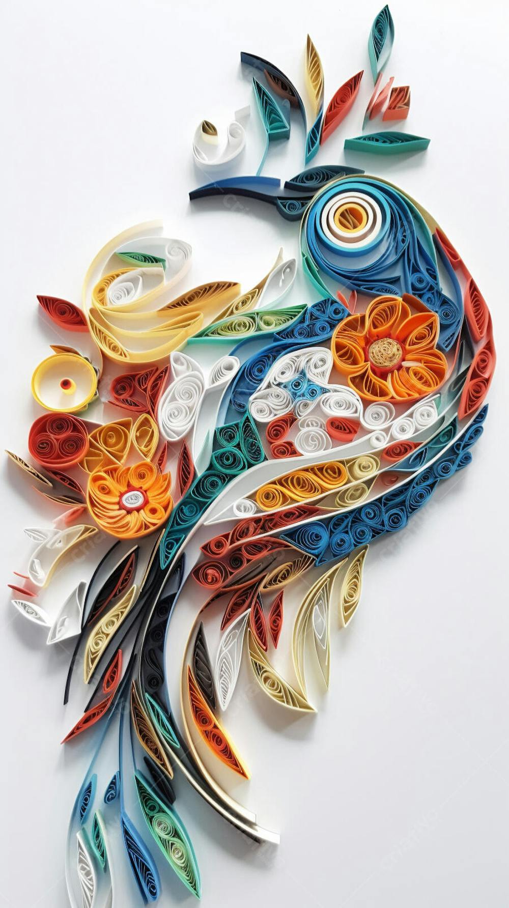 Arte em Papel de Pássaro Feita com Técnica de Quilling