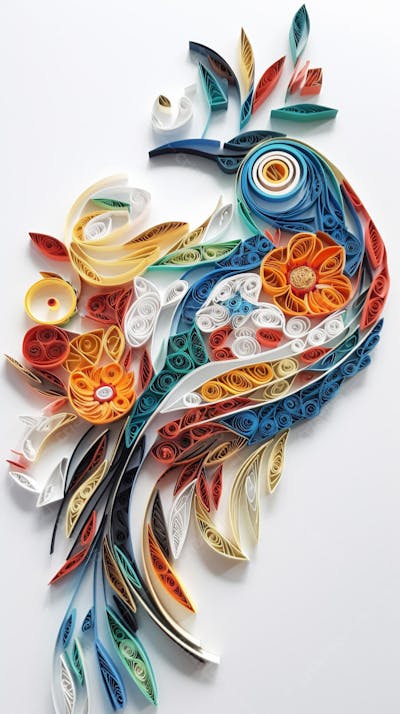 Arte em Papel de Pássaro Feita com Técnica de Quilling