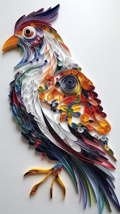 Arte em Papel de Pássaro Feita com Técnica de Quilling