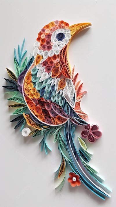 Arte em Papel de Pássaro Feita com Técnica de Quilling