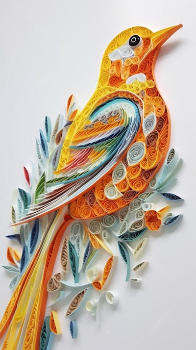 Arte em Papel de Pássaro Feita com Técnica de Quilling