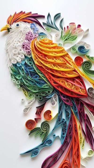 Arte em Papel de Pássaro Feita com Técnica de Quilling