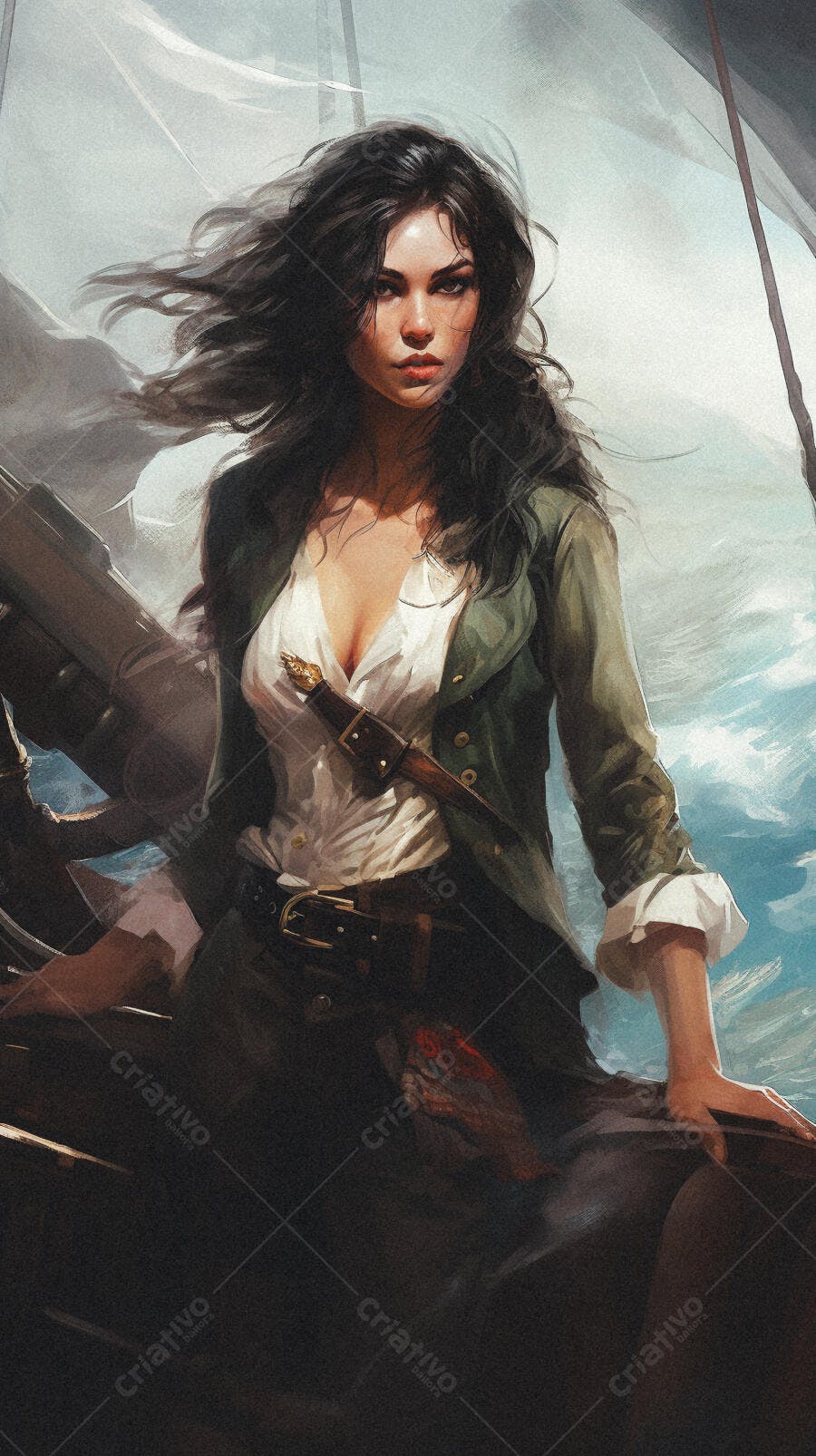 Pirata mulher no mar ventoso