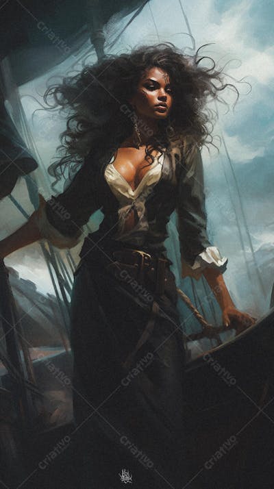 Mulher Pirata Destemida Navegando em Alto-Mar