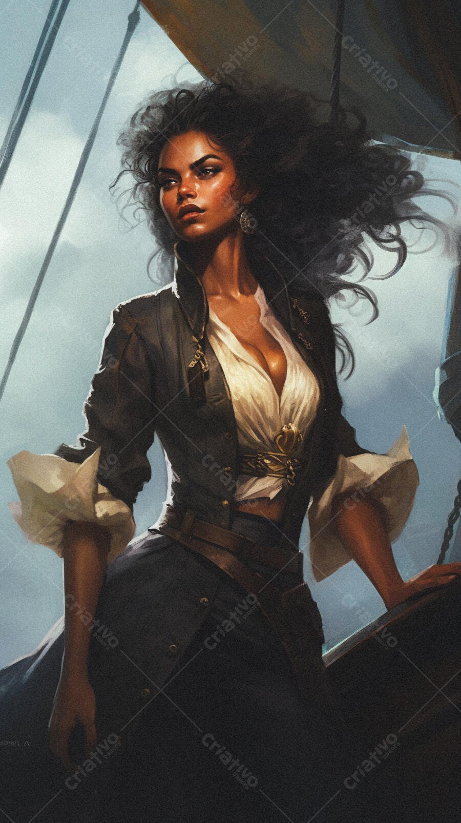 Pirata mulher no mar tons escuros
