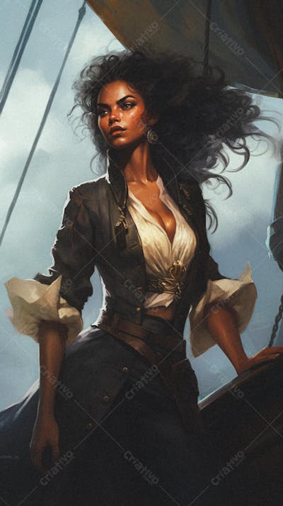 Mulher Pirata Destemida Navegando em Alto-Mar