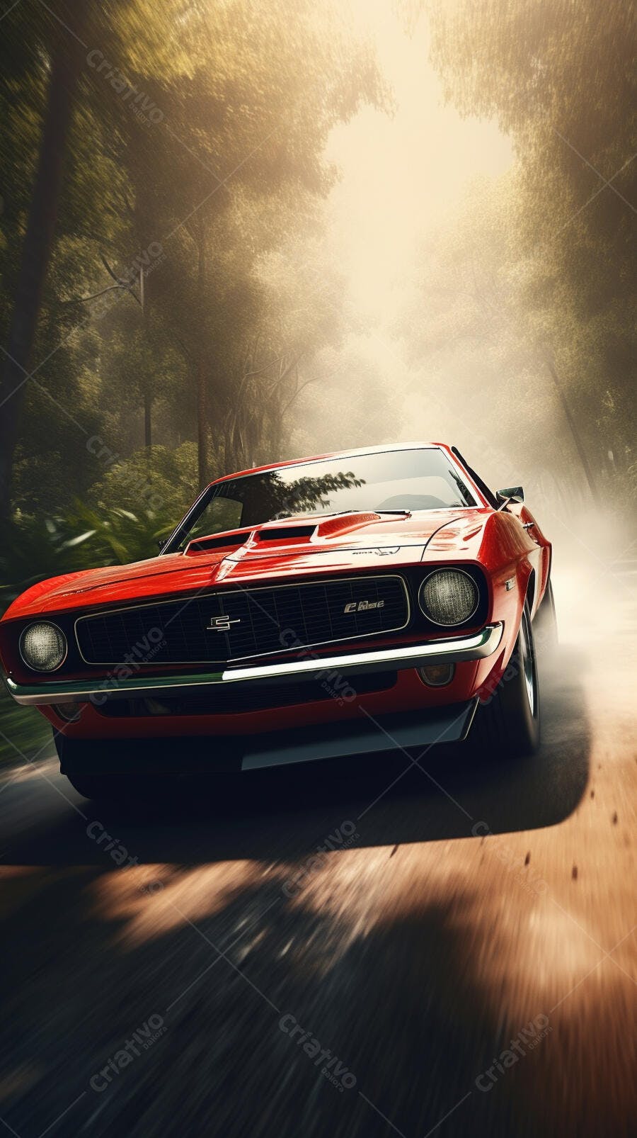 Chevrolet Camaro Vermelho em Estrada Florestal
