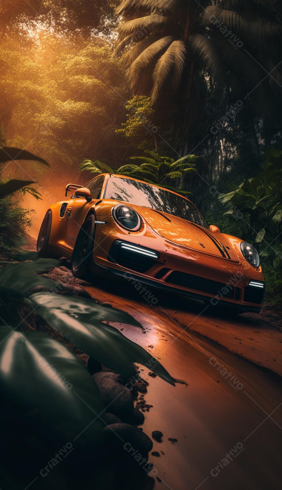Porsche Laranja em Trilha na Selva