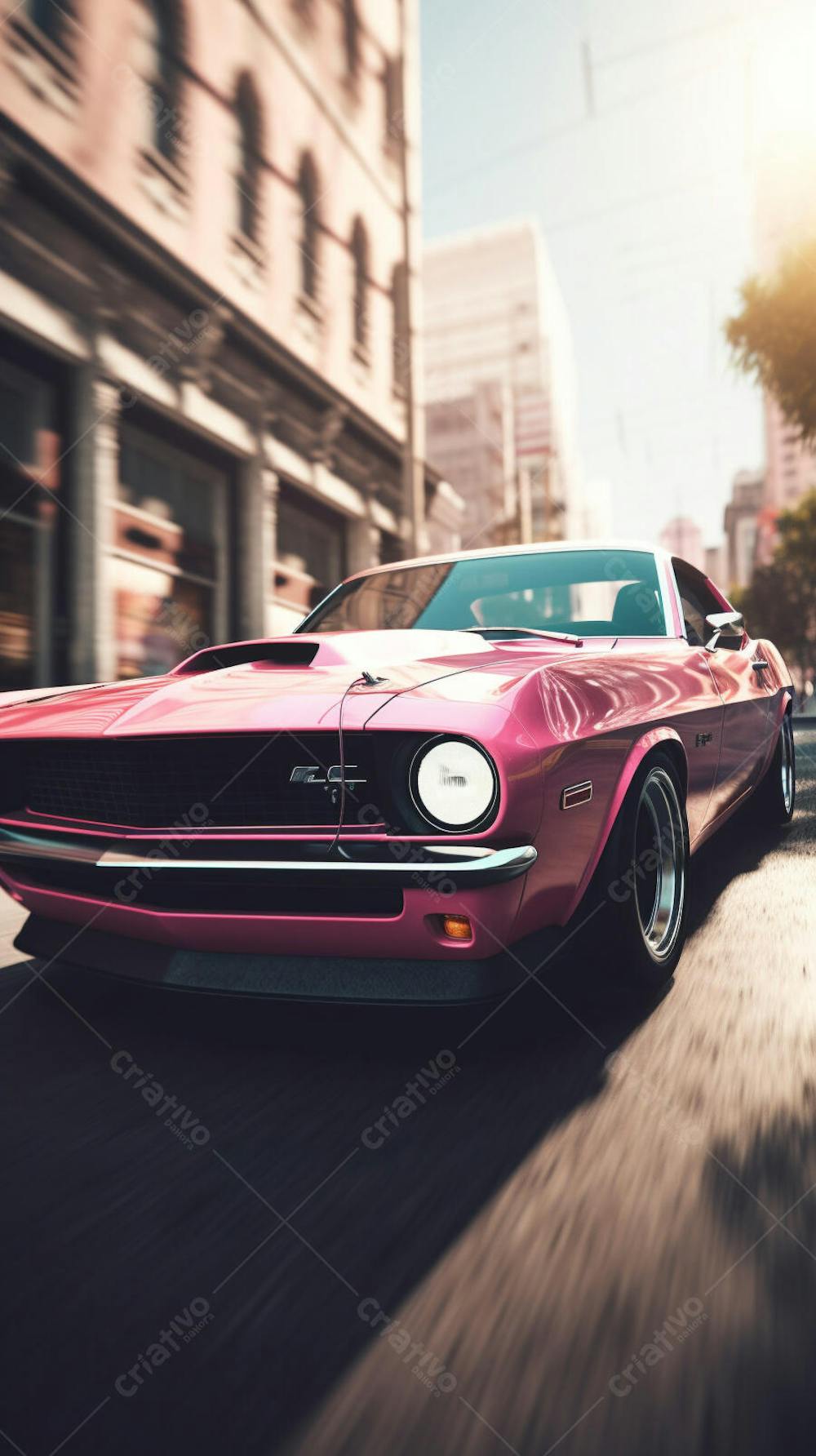 Carro Clássico Muscle Car em Alta Velocidade na Cidade