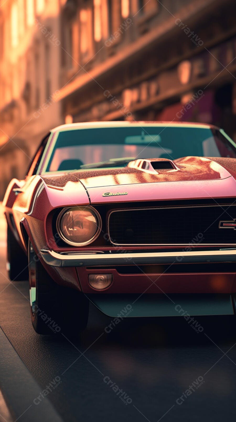 Chevrolet Camaro Vermelho em Rua Urbana ao Entardecer