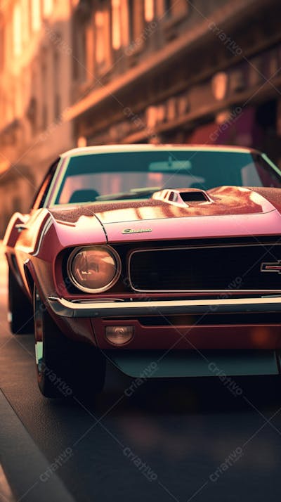 Carro Clássico Muscle Car em Alta Velocidade na Cidade