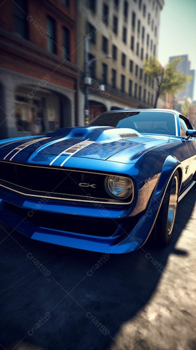 Carro Clássico Muscle Car em Alta Velocidade na Cidade