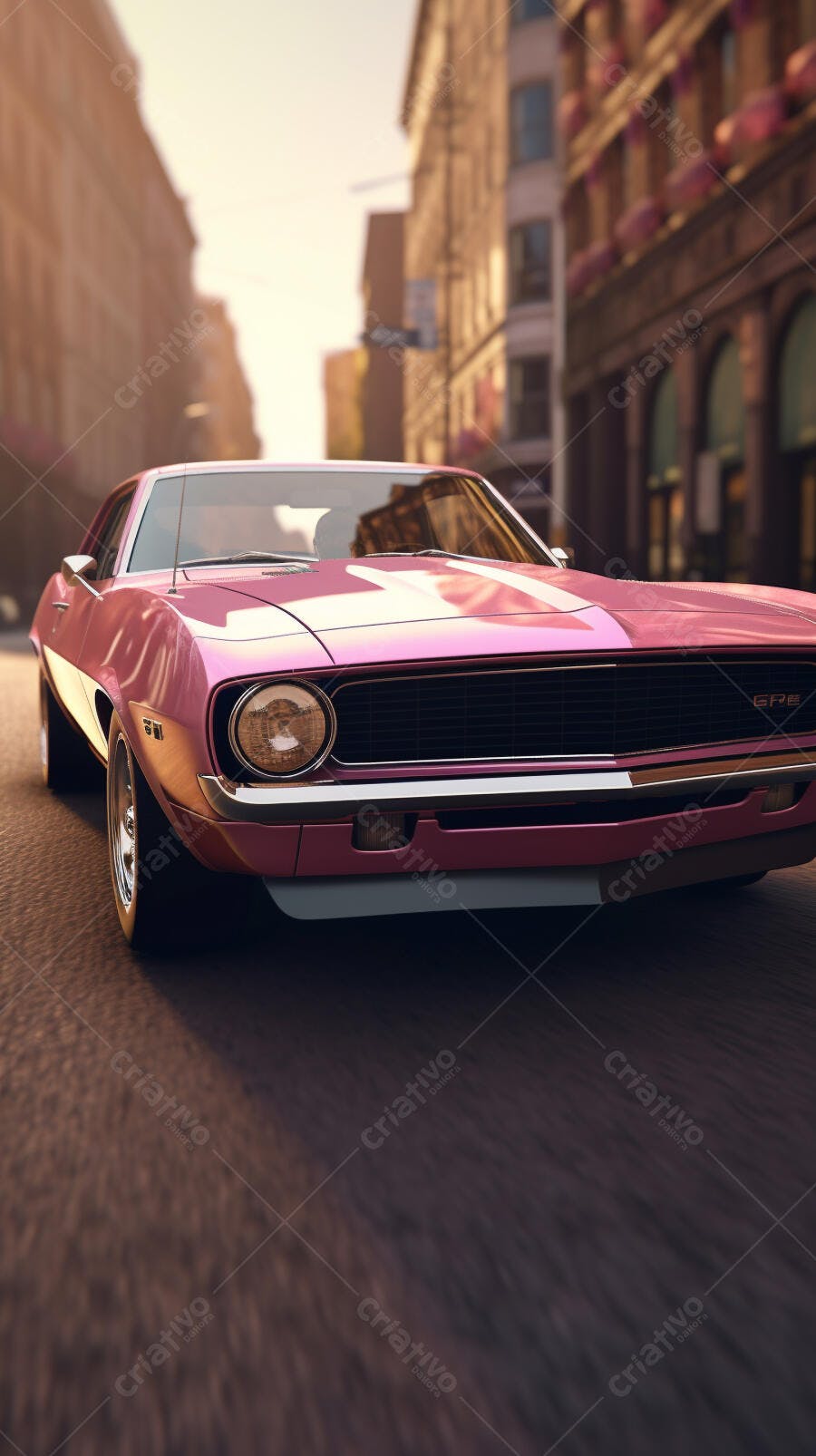 Chevrolet Camaro Rosa em Rua da Cidade