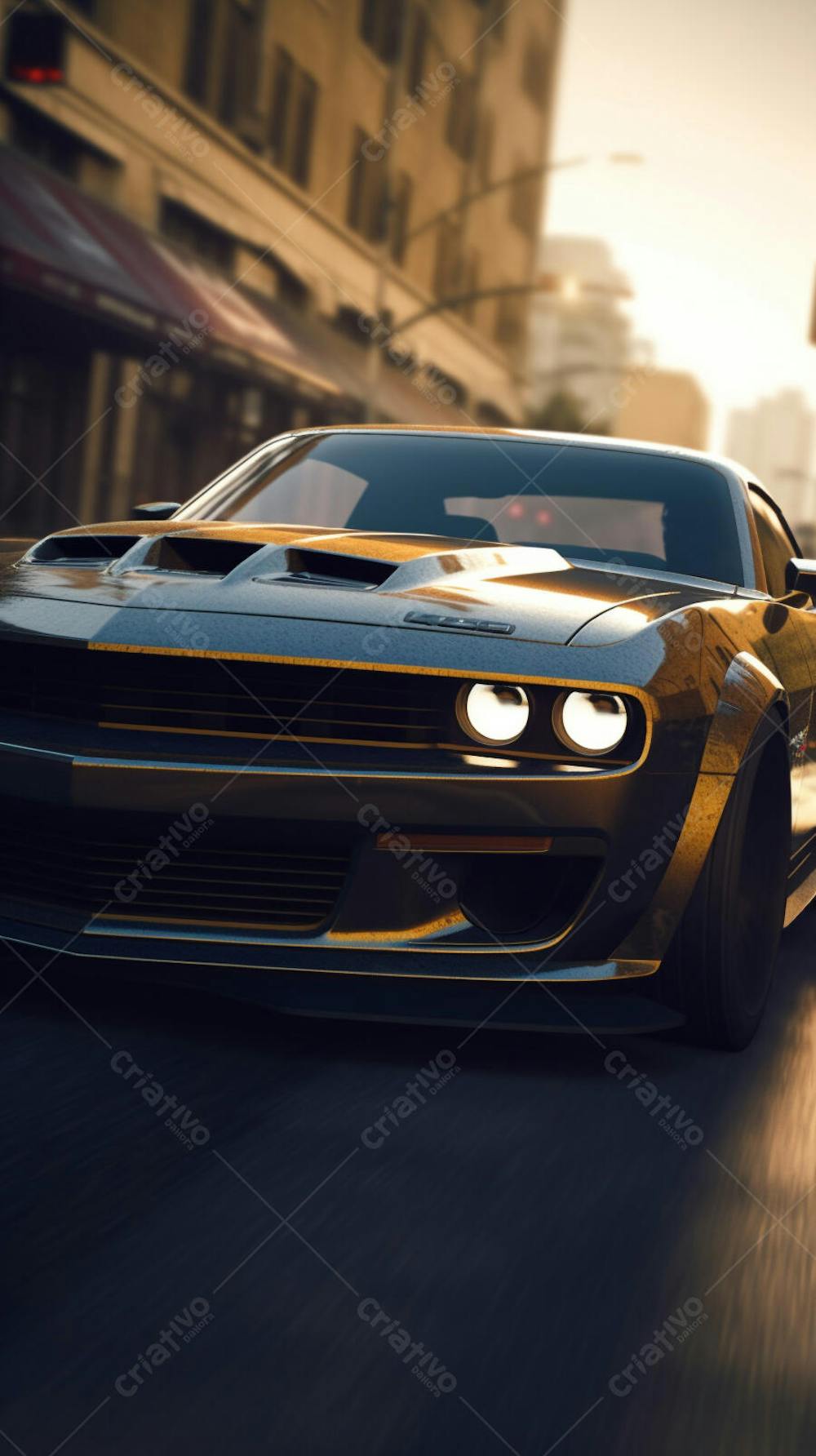 Carro Clássico Muscle Car em Alta Velocidade na Cidade