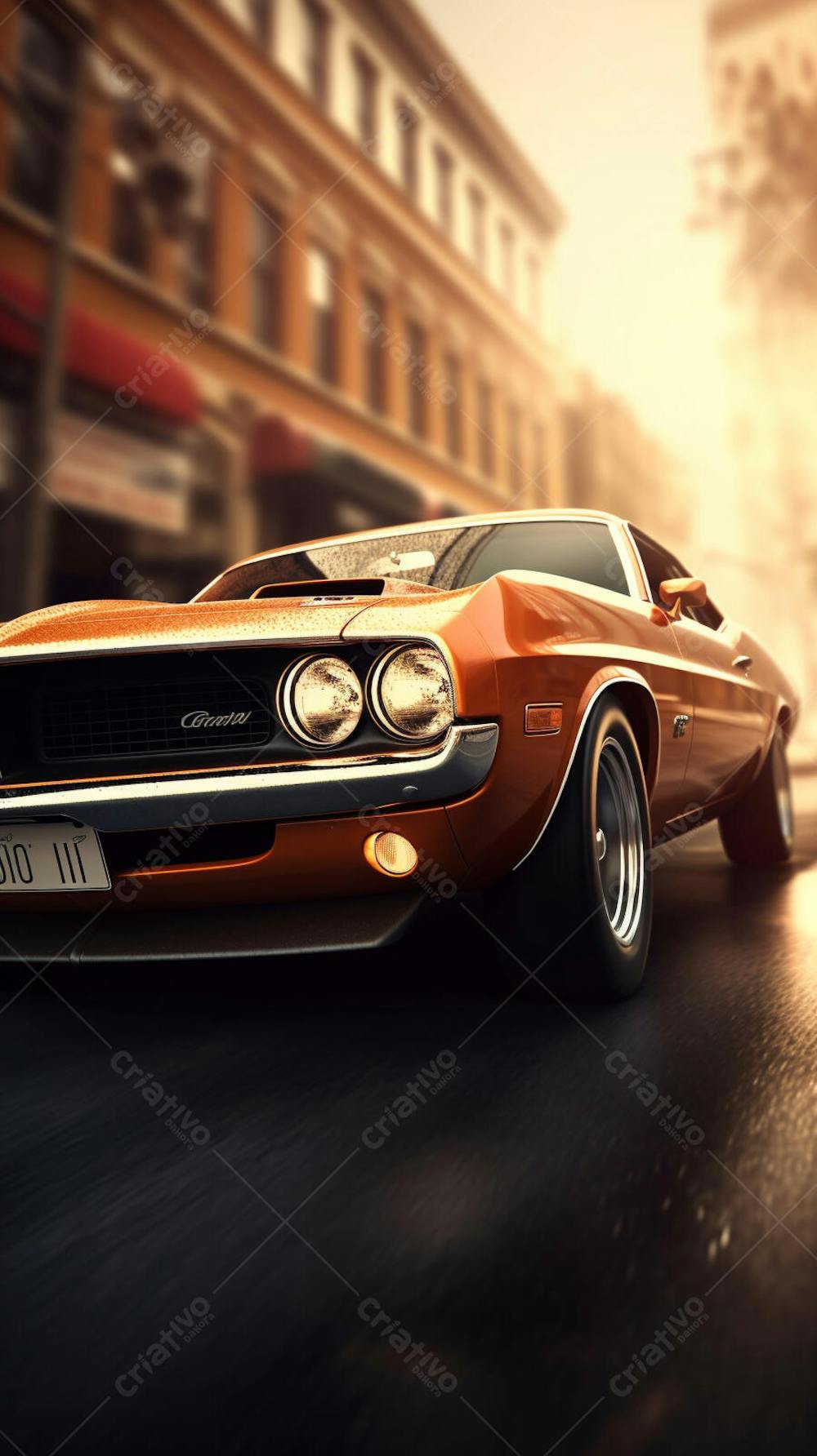 Carro Clássico Muscle Car em Alta Velocidade na Cidade