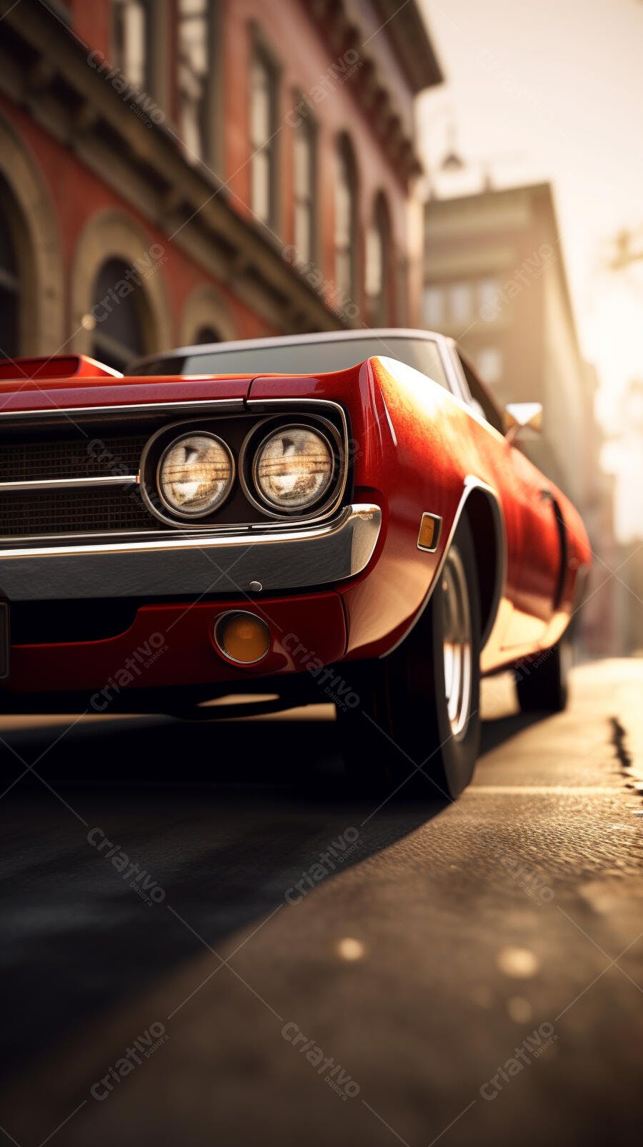 Muscle Car Vermelho em Rua Urbana