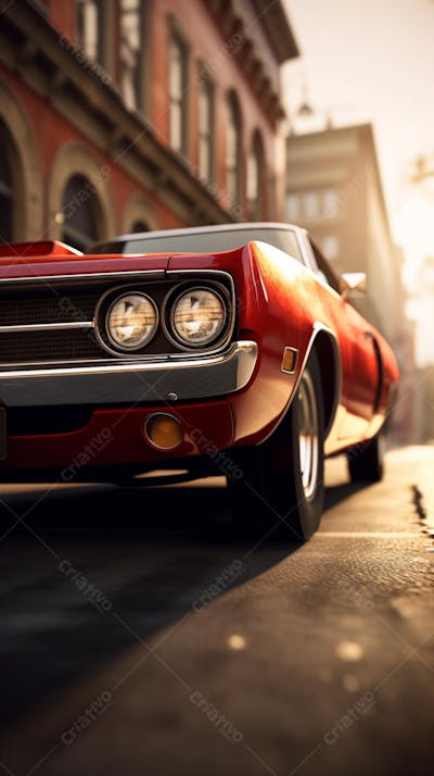 Carro Clássico Muscle Car em Alta Velocidade na Cidade