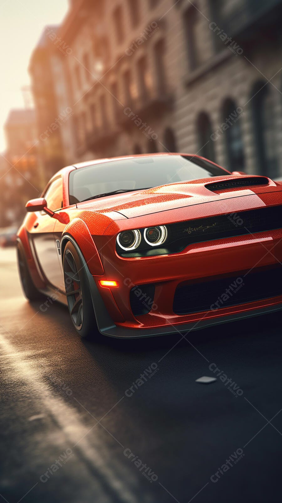 Muscle Car Vermelho em Cidade