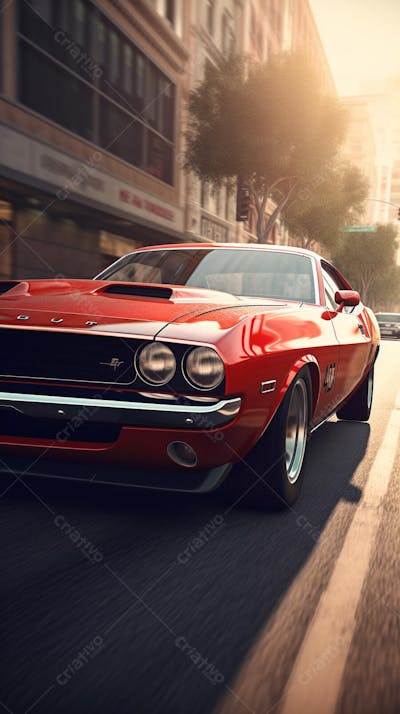 Carro Clássico Muscle Car em Alta Velocidade na Cidade