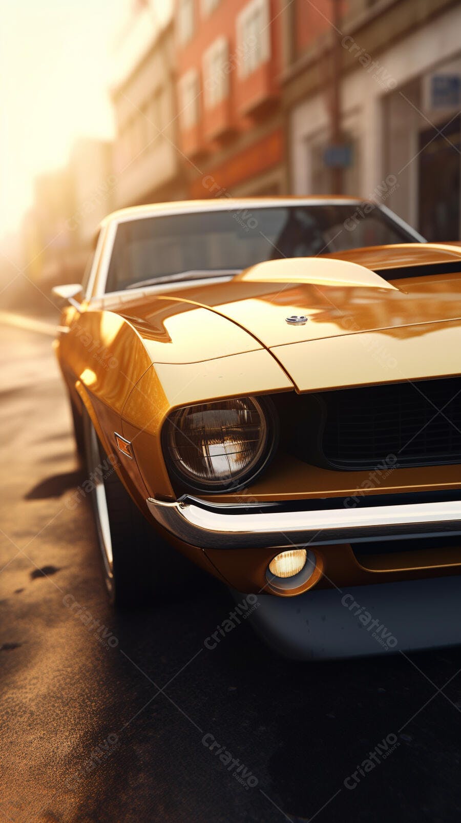 Muscle Car Dourado em Rua de Cidade