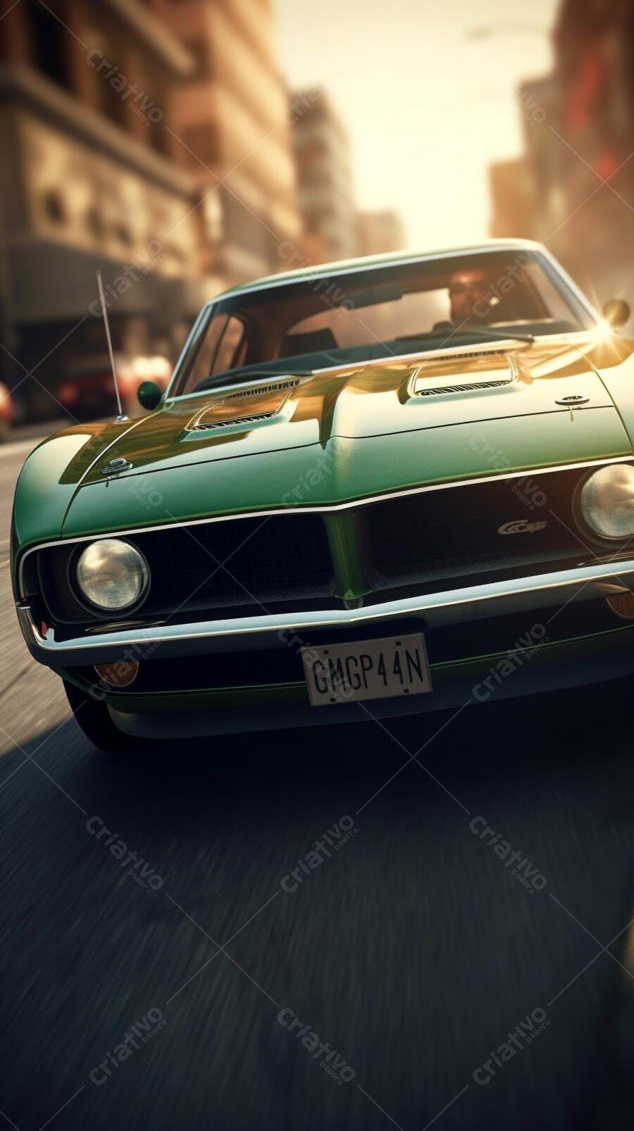 Muscle Car Verde em Dia Ensolarado