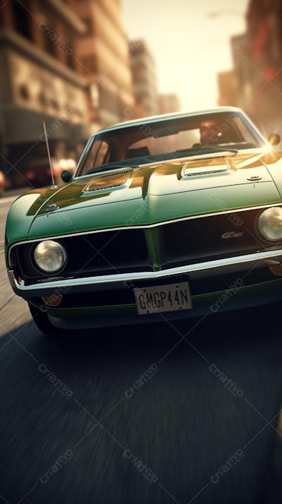 Carro Clássico Muscle Car em Alta Velocidade na Cidade