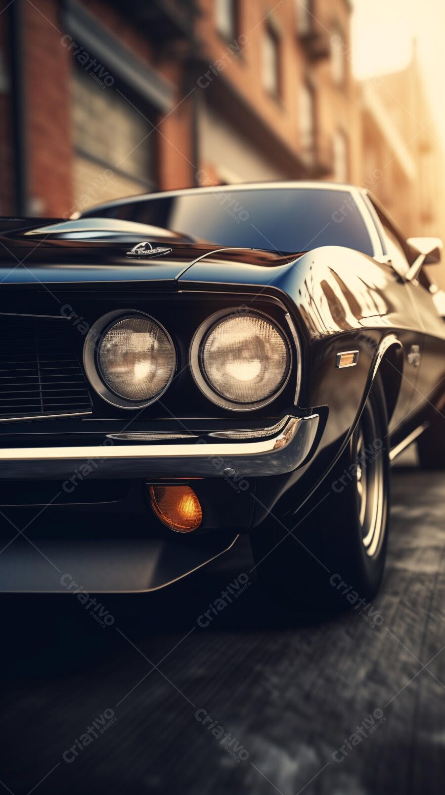 Muscle Car Preto na Cidade ao Entardecer