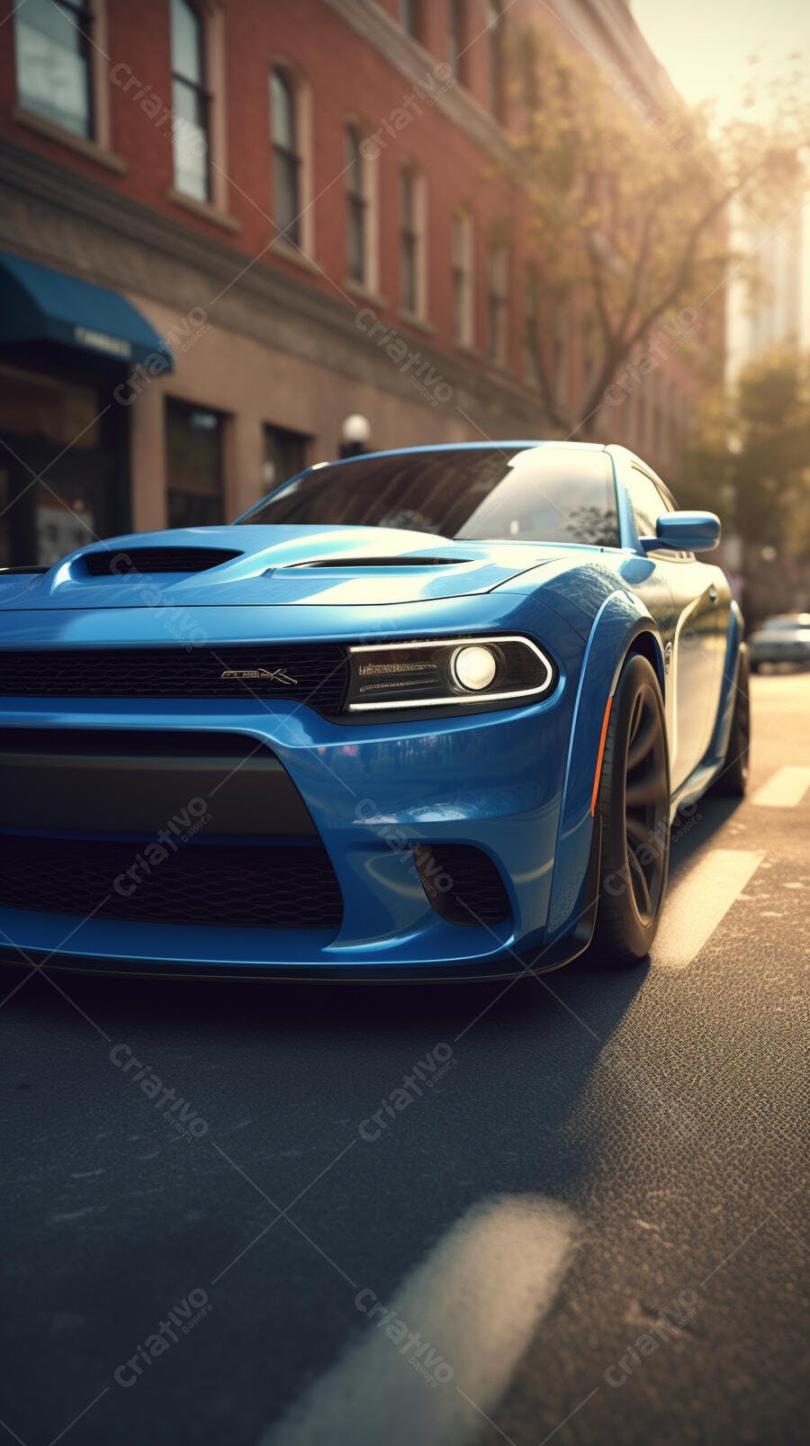 Dodge Charger Azul em Rua Urbana