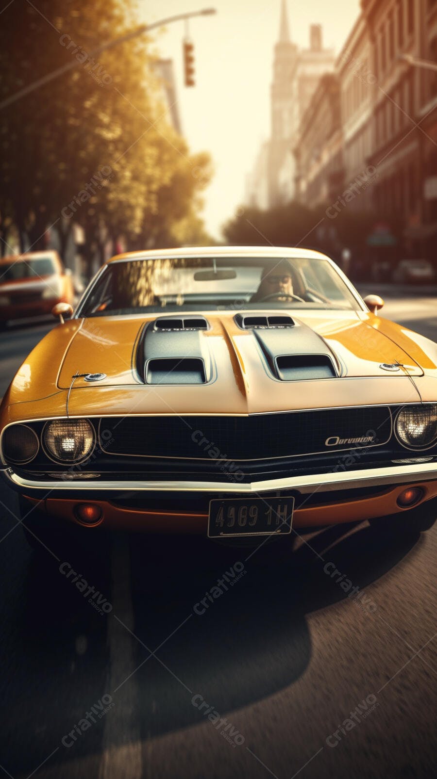 Muscle Car Amarelo em Cidade