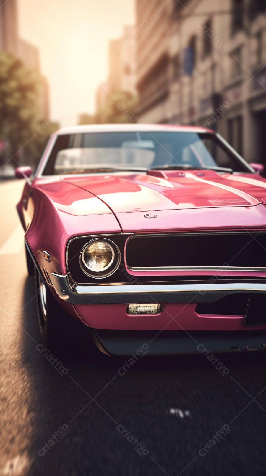 Muscle Car Rosa em Rua da Cidade