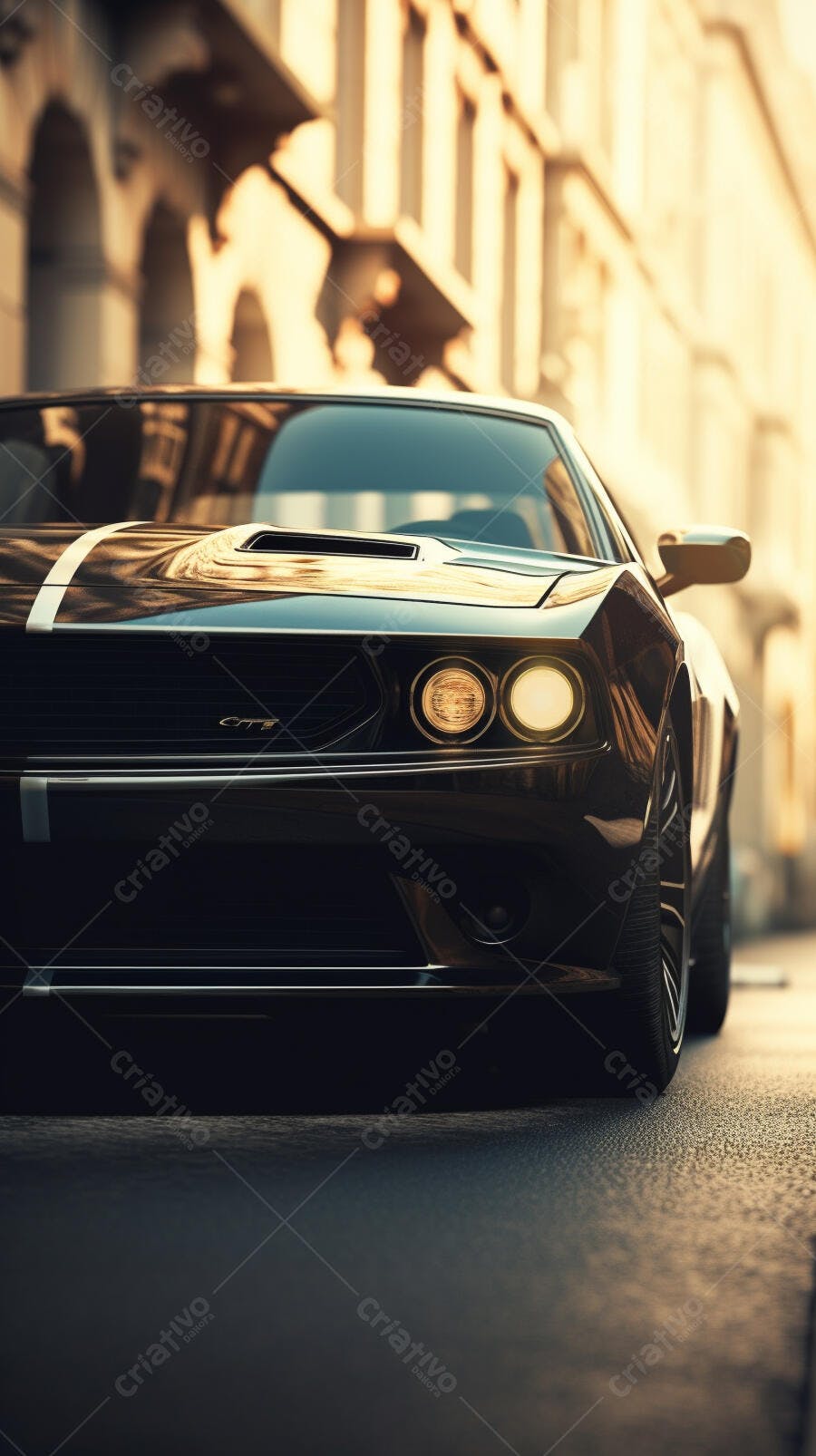 Muscle Car Preto em Rua Ensolarada