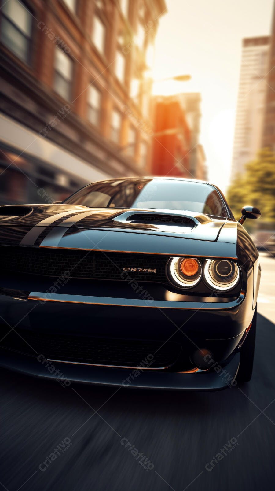 Dodge Challenger na cidade ao entardecer