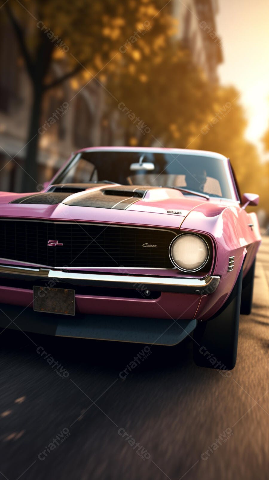 Chevrolet Camaro Rosa Clássico em Rua